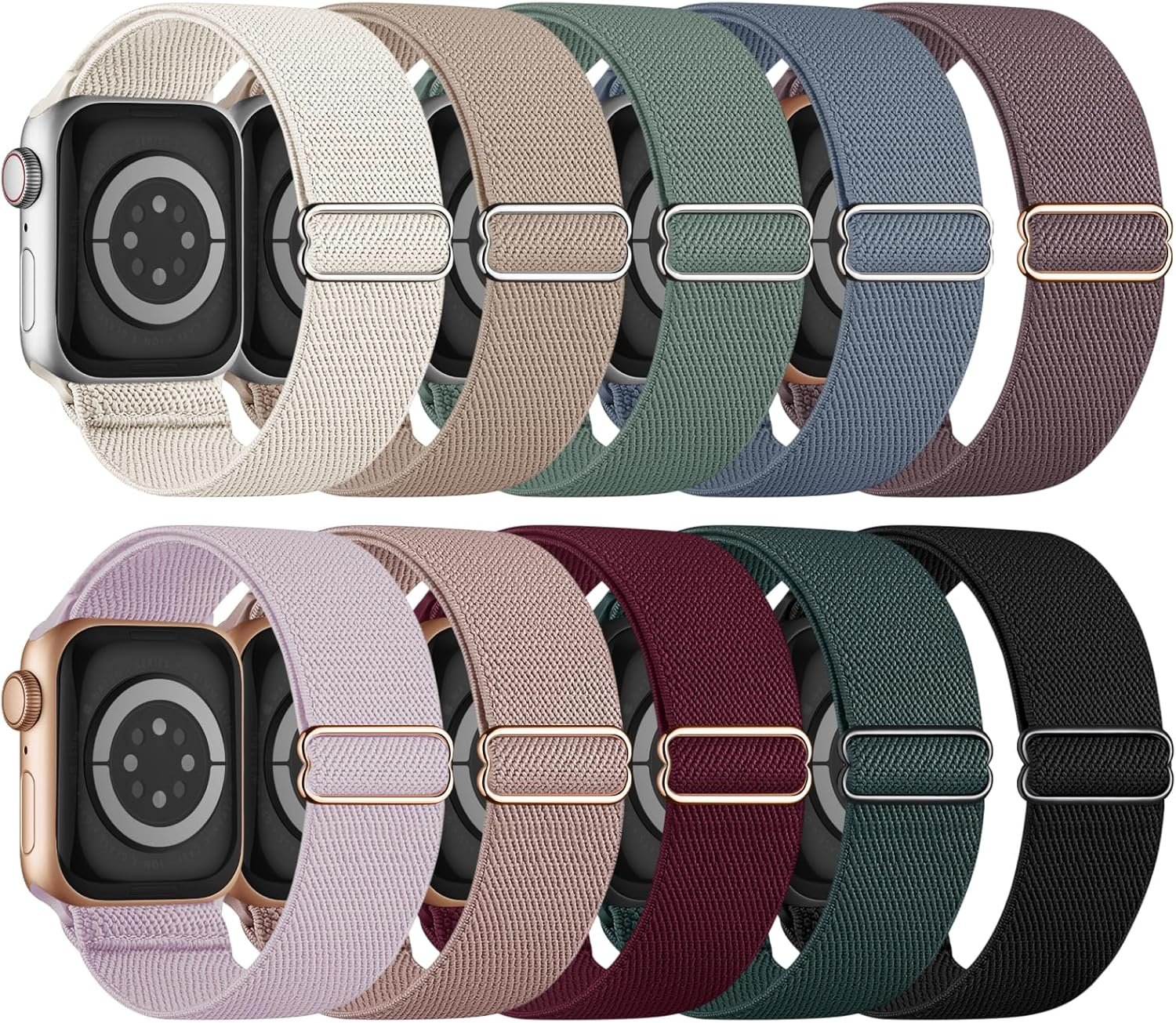 10 Pack Stretchy Bands Compatible with Apple Watch Band 40mm 38mm 41mm 42mm 44mm 45mm 46mm 49mm Women Men, Water-Resistant Solo Loop Elastic Sport Straps for iWatch Series 10 9 8 7 6 5 4 3 SE Ultra - Image 2