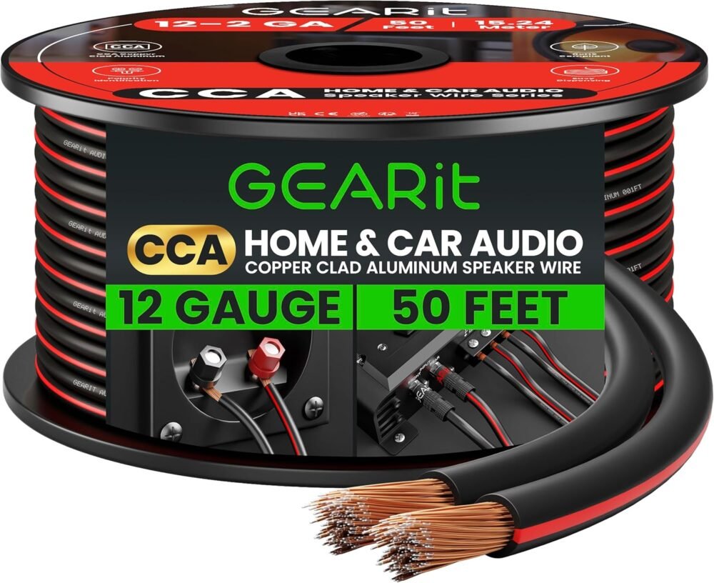 12AWG Speaker Wire, GearIT Pro Series 12 AWG Gauge Speaker Wire Cable (50 Feet / 15.24 Meters) Great Use for Home Theater Speakers and Car Speakers Black - Image 2