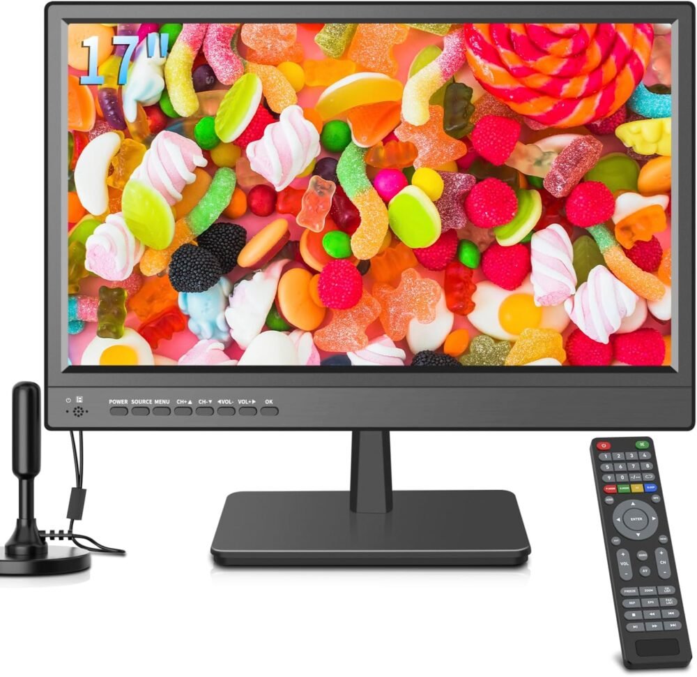 17 inch TV,Small Widescreen LED TV with Antenna,Digital ATSC Tuner-Free HD Local Channels,HDMI VGA USB Port,12 Volt Charger Cable/AC Power TV for Camping,Caravan and Kitchen - Image 2