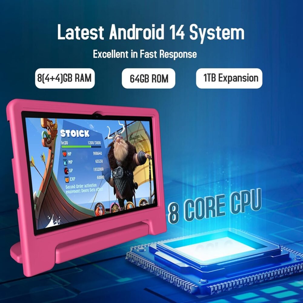 Kids Tablet, 10 inch Android 14 Tablet for Kids, 8GB RAM 64GB ROM Octa-Core Fast-Charging Battery Toddler Tablet with Shockproof Case, Bluetooth, WiFi, Parental Control, Dual Camera, GPS - Image 4
