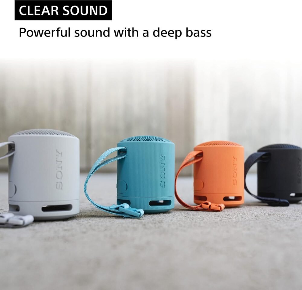 Sony SRS-XB100 Wireless Bluetooth Portable Lightweight Super-Compact Travel Speaker, Durable IP67 Waterproof & Dustproof Shower Speaker, 16 Hour Battery, Versatile Strap, & Hands-free Calling, Black - Image 4
