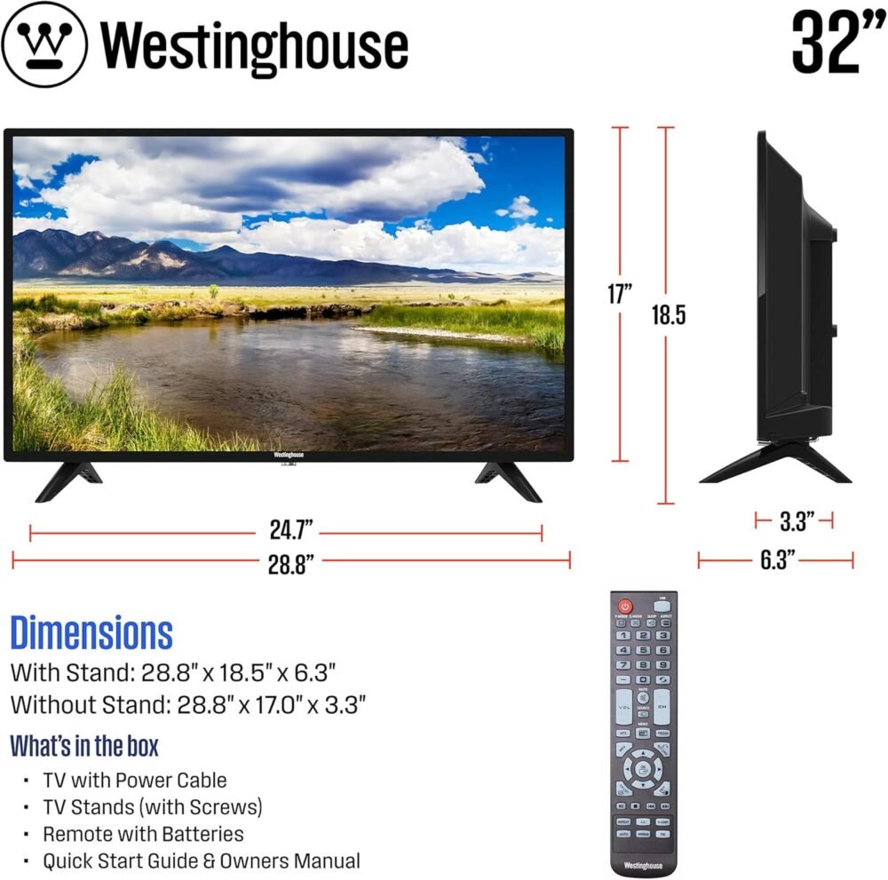 Westinghouse 32 Inch TV, 720p HD LED Small Flat Screen Non-Smart Television with HDMI, USB, VGA, & V-Chip Parental Controls, Monitor for Home, Kitchen, RV Camper, or Office - Image 5
