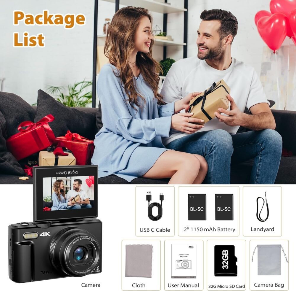 Cameras for Photography, 4K 64MP Digital Vlogging Camera for YouTube with 3" 180° Flip Screen, Compact WiFi Camera with 18X Digital Zoom, 32GB Micro SD Card & 2 Batteries - Image 9