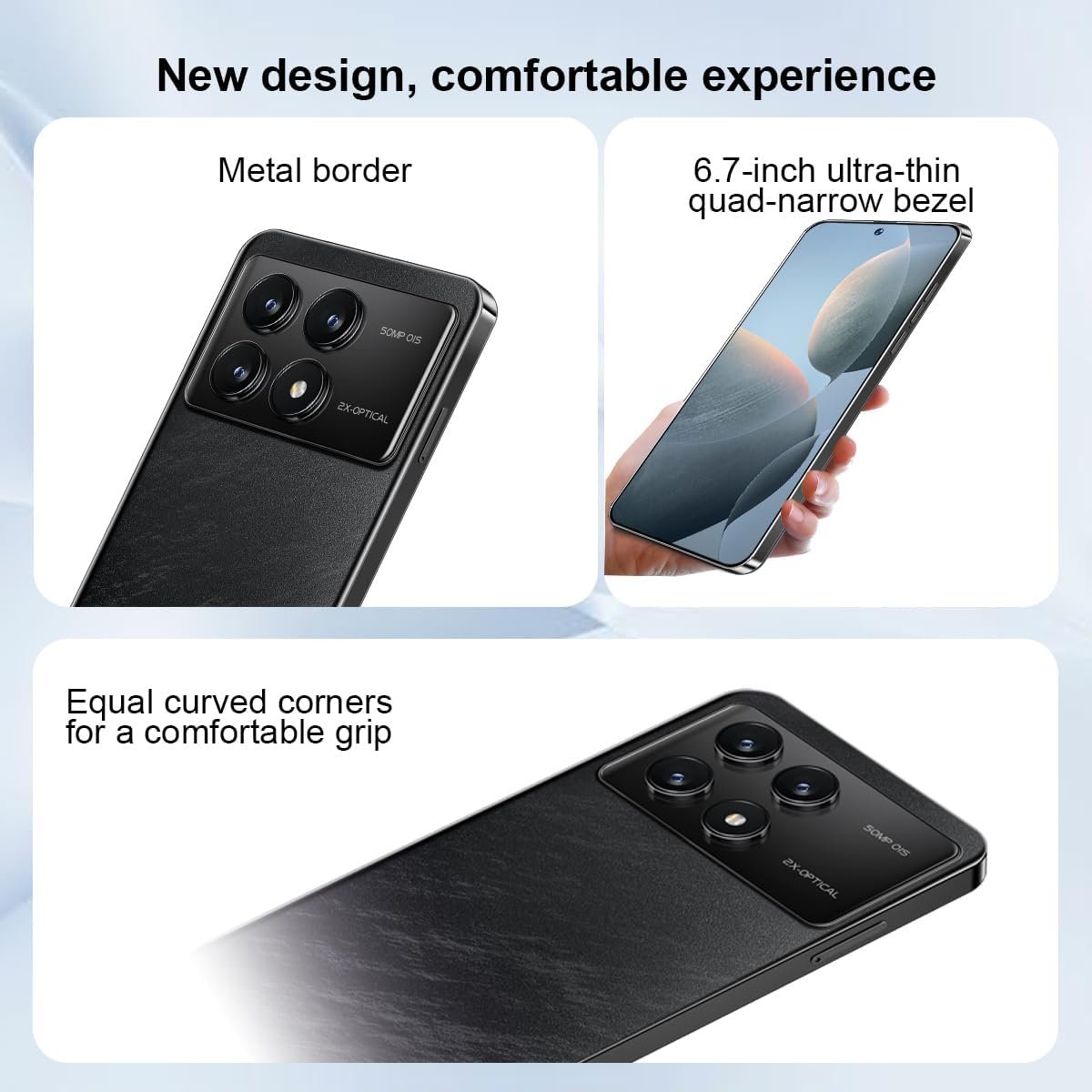 K70 Unlocked Cell Phones 5G 2024 Android 13 Android Phones 8GB+256GB/8-Core Mobile Phones 6.7" HD Screen 24MP+50MP Camera 6200mAh Battery Standby 5G Dual SIM Smartphones(Black) - Image 3