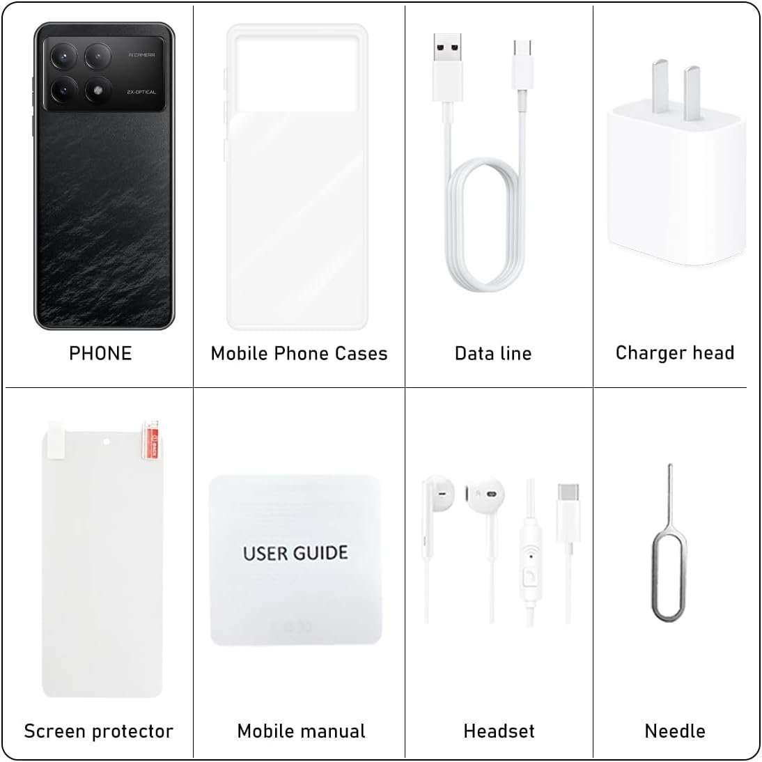 K70 Unlocked Cell Phones 5G 2024 Android 13 Android Phones 8GB+256GB/8-Core Mobile Phones 6.7" HD Screen 24MP+50MP Camera 6200mAh Battery Standby 5G Dual SIM Smartphones(Black) - Image 5