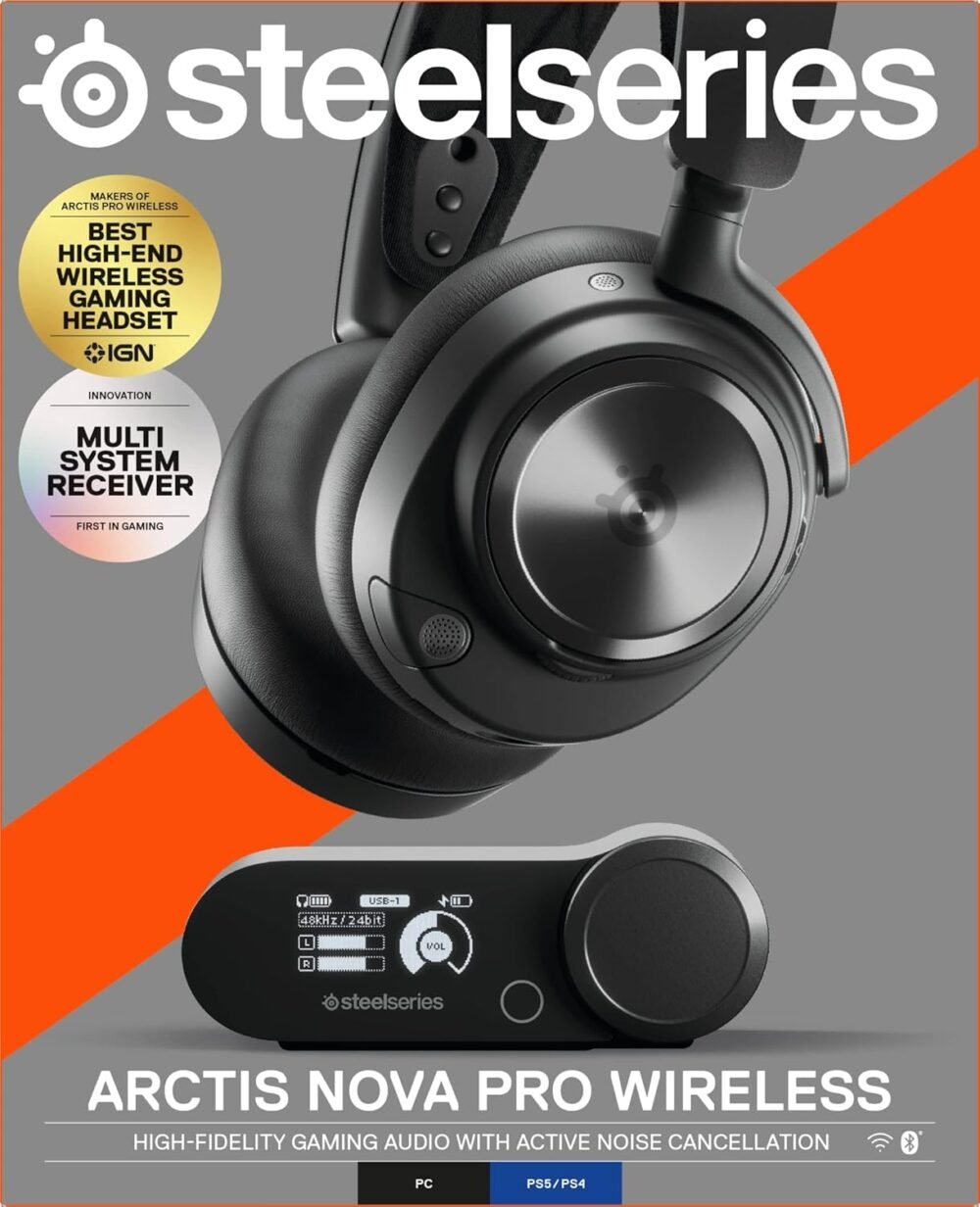 SteelSeries Arctis Nova Pro Wireless Multi-System Gaming Headset - Premium Hi-Fi Drivers - Active Noise Cancellation - Infinity Power System - Stealth Retractable Mic - PC, PS5/PS4, Switch, Mobile - Image 14