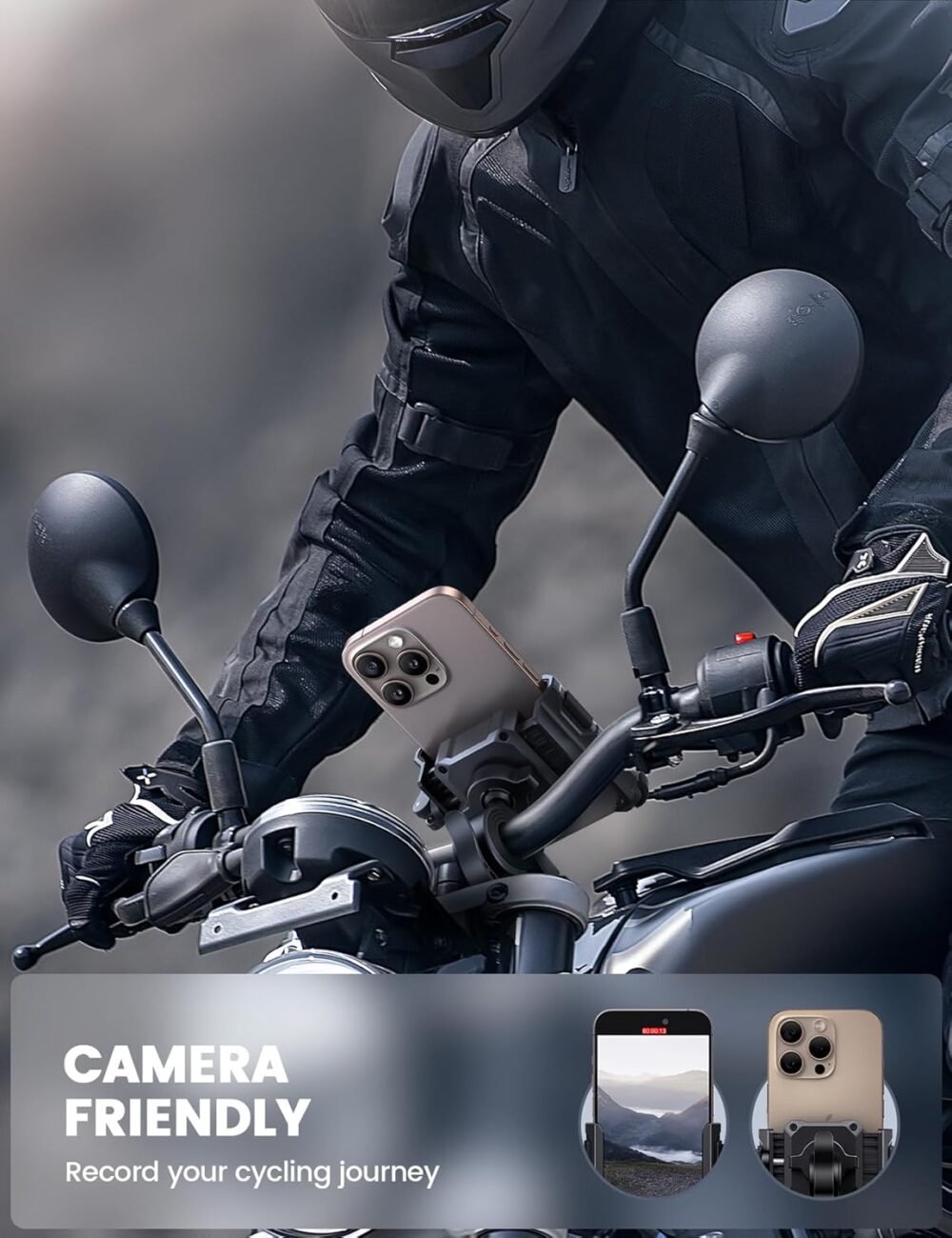 Lamicall Motorcycle Bike Phone Mount - [No Block Camera] [1s Lock] Bike Cell Phone Holder Clamp, Bicycle Scooter Handlebar Clip, for iPhone 16 15 14 Pro Max, Galaxy S25 S24 Ultra, 4.7-7" Phones - Image 3