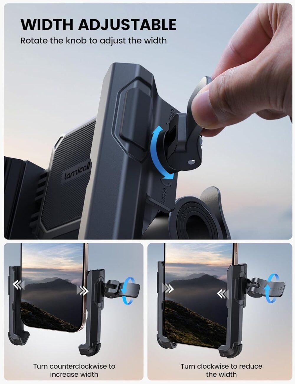 Lamicall Motorcycle Bike Phone Mount - [No Block Camera] [1s Lock] Bike Cell Phone Holder Clamp, Bicycle Scooter Handlebar Clip, for iPhone 16 15 14 Pro Max, Galaxy S25 S24 Ultra, 4.7-7" Phones - Image 5