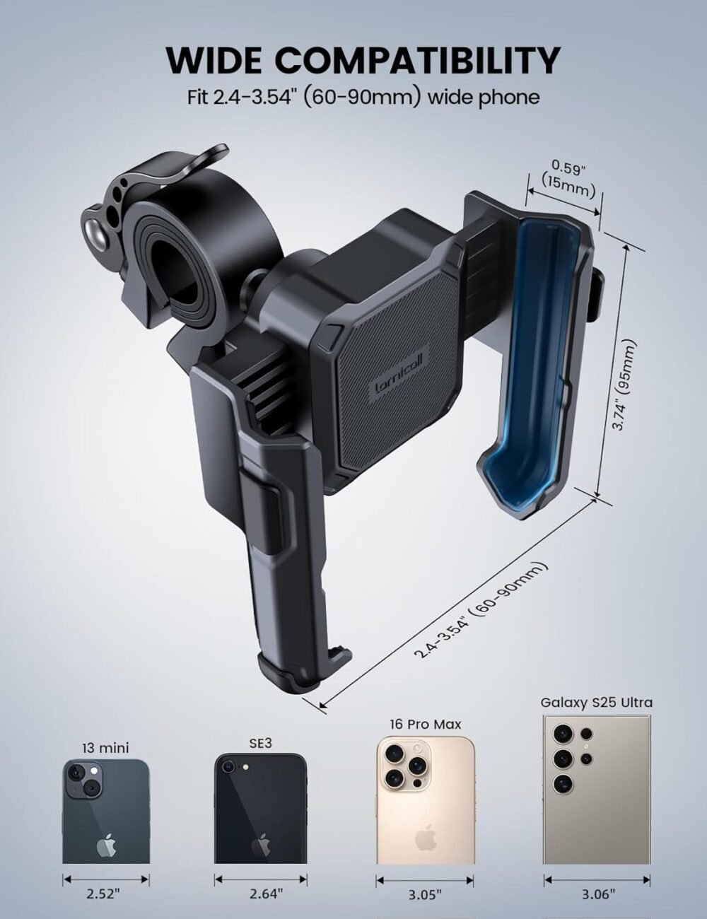 Lamicall Motorcycle Bike Phone Mount - [No Block Camera] [1s Lock] Bike Cell Phone Holder Clamp, Bicycle Scooter Handlebar Clip, for iPhone 16 15 14 Pro Max, Galaxy S25 S24 Ultra, 4.7-7" Phones - Image 6