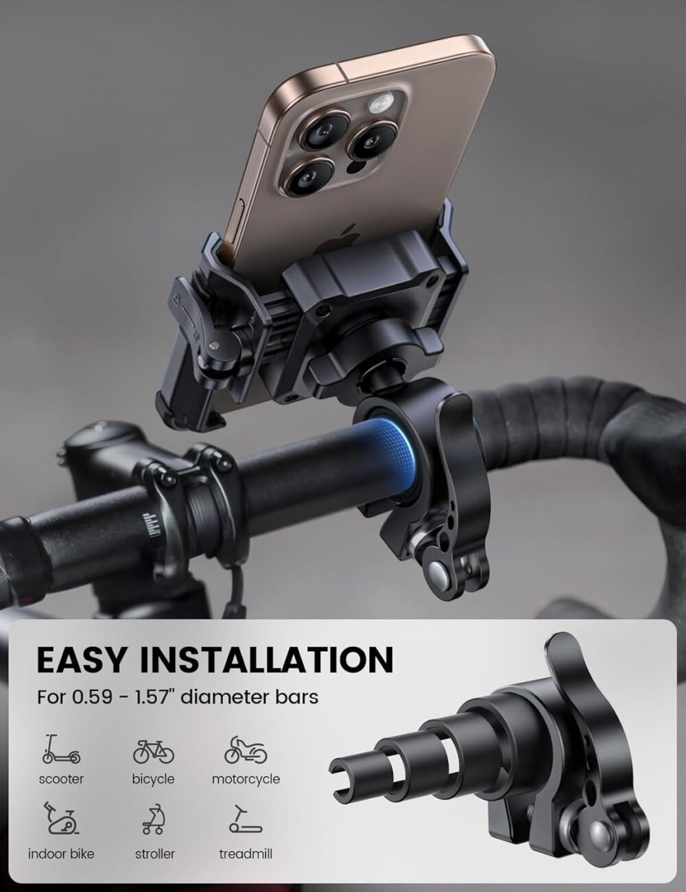 Lamicall Motorcycle Bike Phone Mount - [No Block Camera] [1s Lock] Bike Cell Phone Holder Clamp, Bicycle Scooter Handlebar Clip, for iPhone 16 15 14 Pro Max, Galaxy S25 S24 Ultra, 4.7-7" Phones - Image 7
