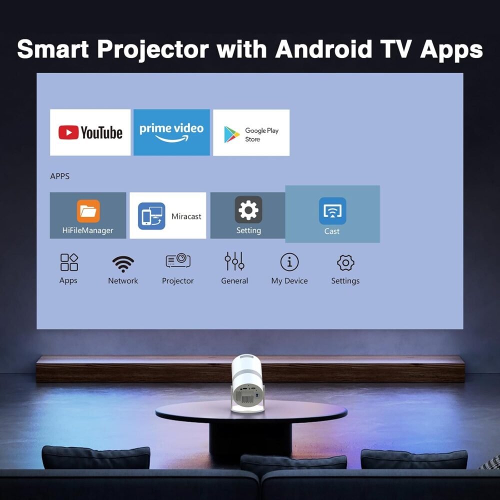 [Built-in -Apps] PANSEBA 270°Adjustable Smart Mini Projector with WiFi 6 and Bluetooth, Auto Keystone Outdoor Movie Projector, Big Screen Home Portable Projector for Phone/TV Stick/Laptop/HDMI - Image 4