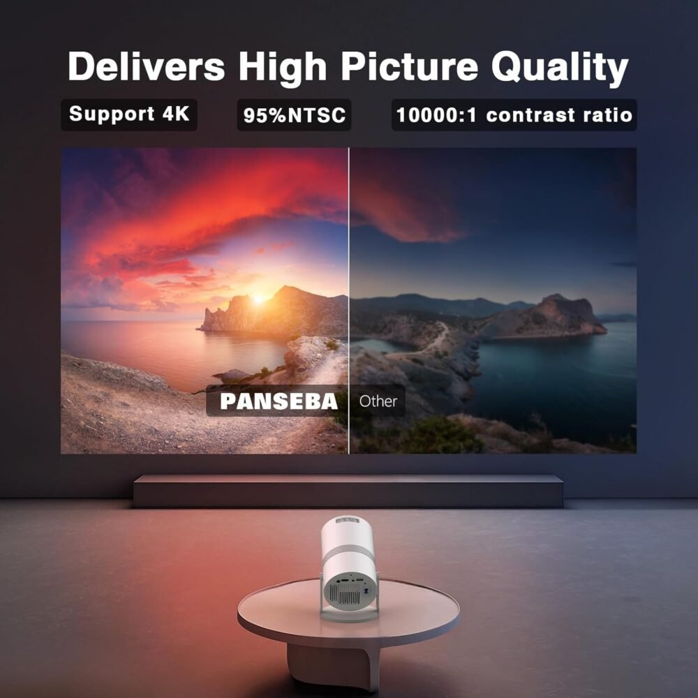 [Built-in -Apps] PANSEBA 270°Adjustable Smart Mini Projector with WiFi 6 and Bluetooth, Auto Keystone Outdoor Movie Projector, Big Screen Home Portable Projector for Phone/TV Stick/Laptop/HDMI - Image 5
