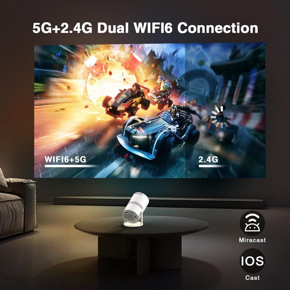 [Built-in -Apps] PANSEBA 270°Adjustable Smart Mini Projector with WiFi 6 and Bluetooth, Auto Keystone Outdoor Movie Projector, Big Screen Home Portable Projector for Phone/TV Stick/Laptop/HDMI - Image 7