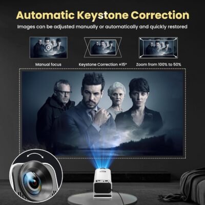 Smart Mini Projector with WiFi and Bluetooth,4k Portable Projector, 180° Rotating Adjustment with Android, Home Videoprojector with Auto Keystone Correction , White - Image 4