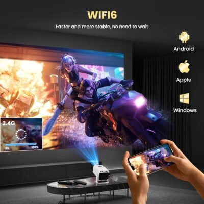 Smart Mini Projector with WiFi and Bluetooth,4k Portable Projector, 180° Rotating Adjustment with Android, Home Videoprojector with Auto Keystone Correction , White - Image 5