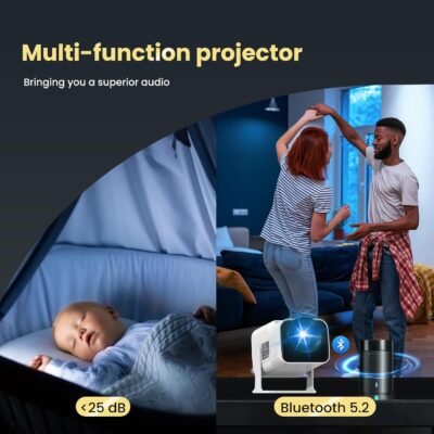 Smart Mini Projector with WiFi and Bluetooth,4k Portable Projector, 180° Rotating Adjustment with Android, Home Videoprojector with Auto Keystone Correction , White - Image 9