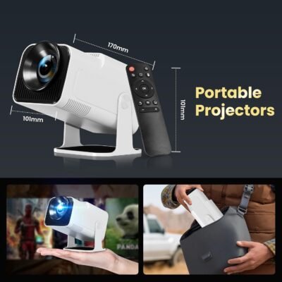 Smart Mini Projector with WiFi and Bluetooth,4k Portable Projector, 180° Rotating Adjustment with Android, Home Videoprojector with Auto Keystone Correction , White - Image 10
