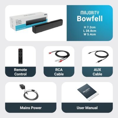 Majority Sound Bar for Smart TV, 50 Watts, 2.0 Bluetooth TV Sound Bar, 15 Inch Home Audio Sound Bars, Small Soundbar for TV and PC | AUX, RCA, Optical, USB | Gaming, Music, Movies - Bowfell Black - Image 7