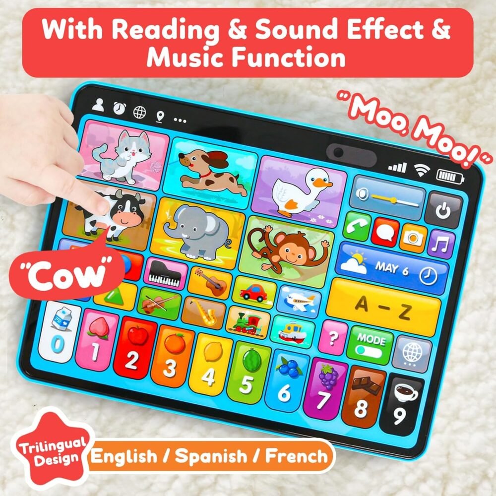 Learning Tablet for Toddlers 1-3 Trilingual Learning Toys with Music & Sound, Montessori Speech Therapy Toys for 1 Year Old Boy Girl Musical Baby Toys 12-18 Months Toddler Toys Age 1-2 2-3 Gifts - Image 7