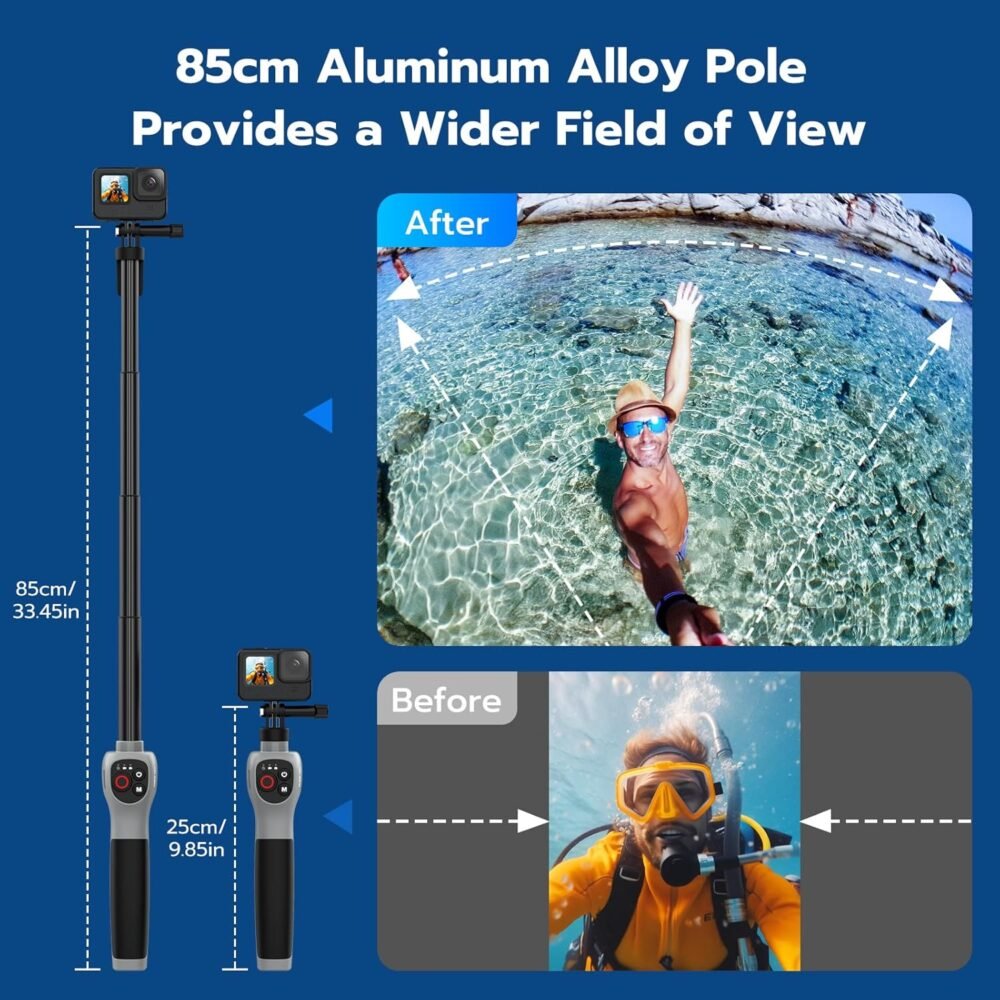 TELESIN° 33inch Underwater Selfie Stick, with Bluetooth Remote Control, Waterproof & Extendable, 1 Hour Charging Time, 21 Hours Shooting for Diving Surfing Snorkeling, for Gopro Hero 12 11 10 9 8 - Image 4