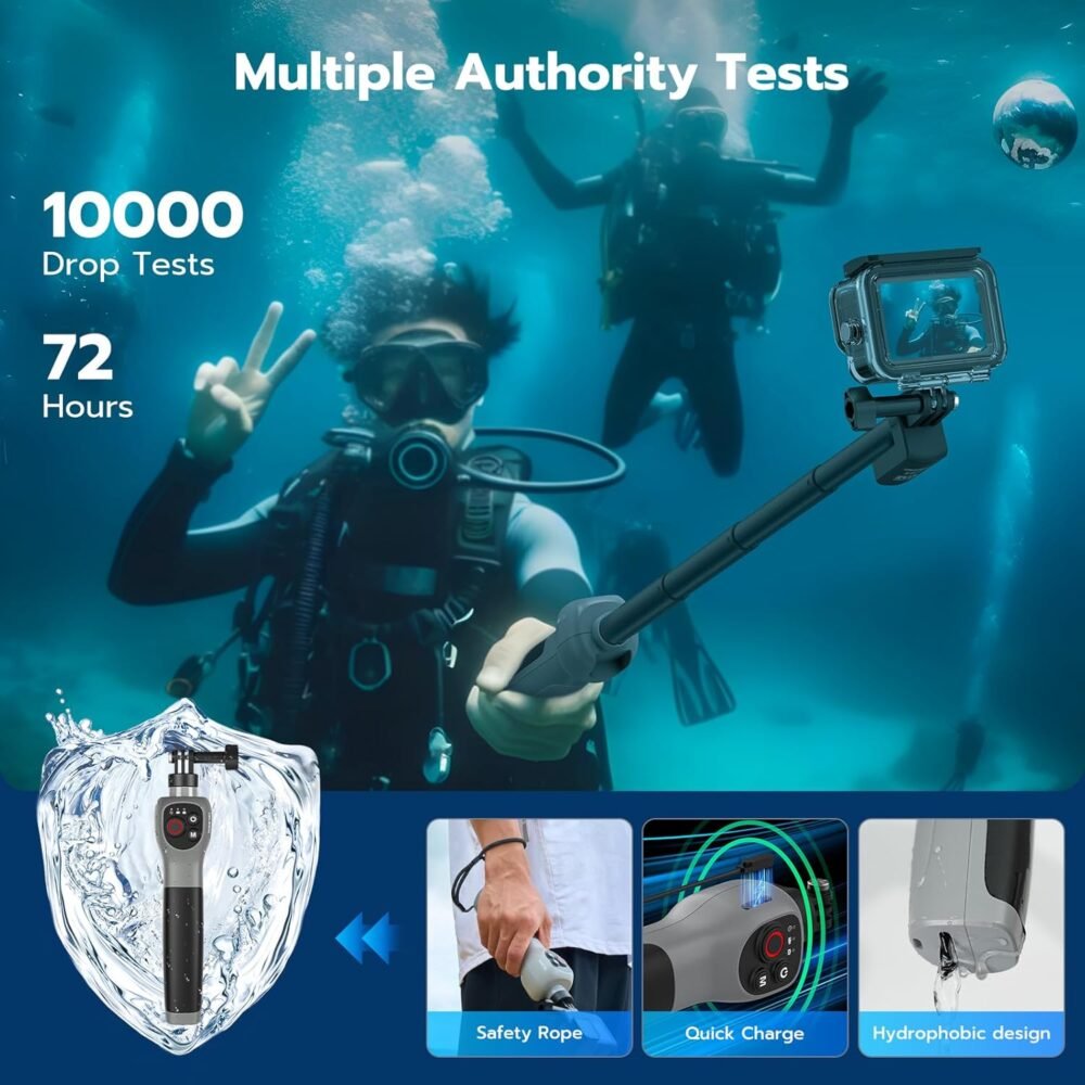 TELESIN° 33inch Underwater Selfie Stick, with Bluetooth Remote Control, Waterproof & Extendable, 1 Hour Charging Time, 21 Hours Shooting for Diving Surfing Snorkeling, for Gopro Hero 12 11 10 9 8 - Image 6