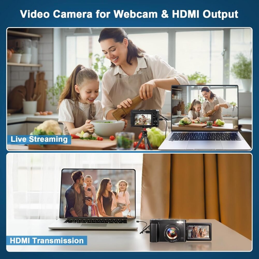 4K Digital Camera for Photography, 48MP Auto-Focus Vlogging Camera for YouTube, 16X Digital Zoom/ 3" 180° Flip Screen/Anti Shake/Flash with SD Card, Compact HD Camera (2 Batteries & Battery Charger) - Image 8