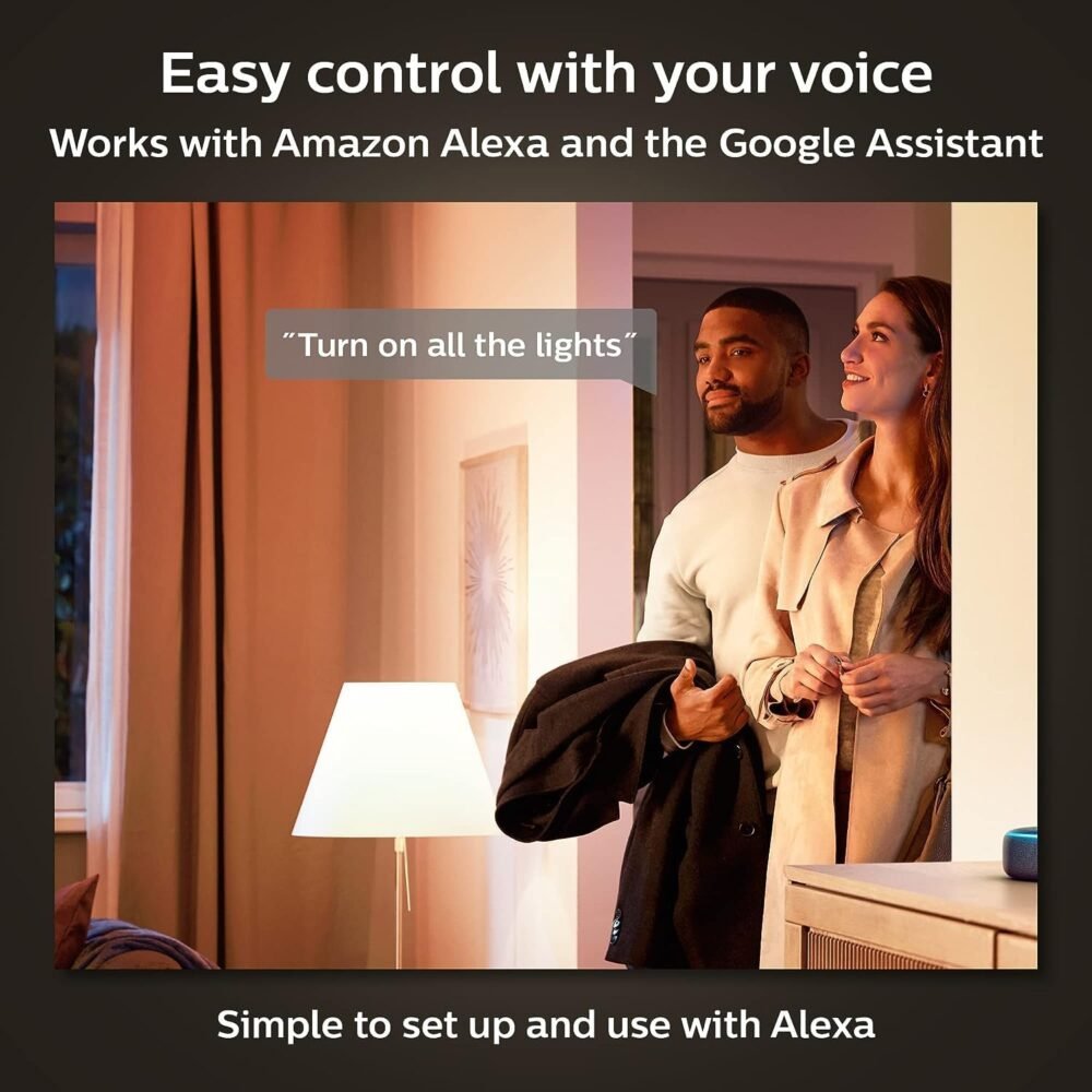 Philips Hue Smart 60W A19 LED Bulb - Soft Warm White Light - 4 Pack - 800LM - E26 - Indoor - Control with Hue App - Works with Alexa, Google Assistant and Apple Homekit - Image 4