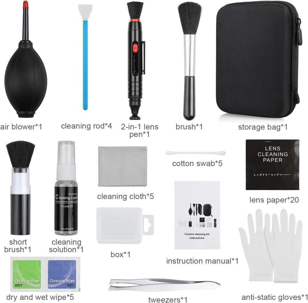 14-in-1 Camera Lens Cleaning Kit - Mirrorless & DSLR Sensor Cleaning Kit for Canon, Sony, Nikon Including Lens Blower, Detergent, Swabs, Cloth, Pen, Brush - Image 3