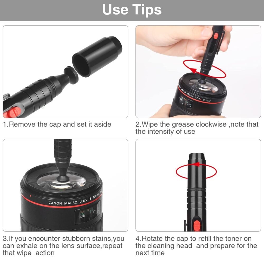 14-in-1 Camera Lens Cleaning Kit - Mirrorless & DSLR Sensor Cleaning Kit for Canon, Sony, Nikon Including Lens Blower, Detergent, Swabs, Cloth, Pen, Brush - Image 5