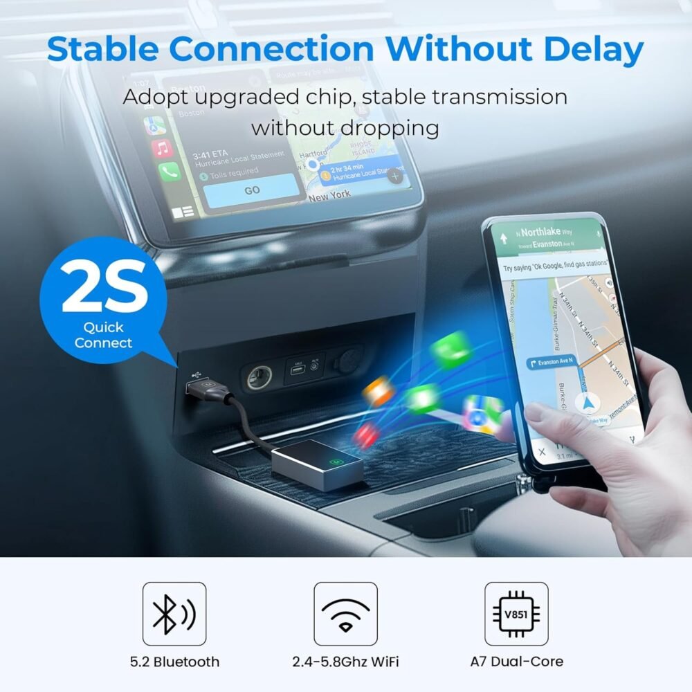 Kello Wireless CarPlay Adapter for Apple CarPlay L3 2-in-1 Apple CarPlay Compatible with iPhone iOS 10+/ Android 11+ (Black) - Image 3