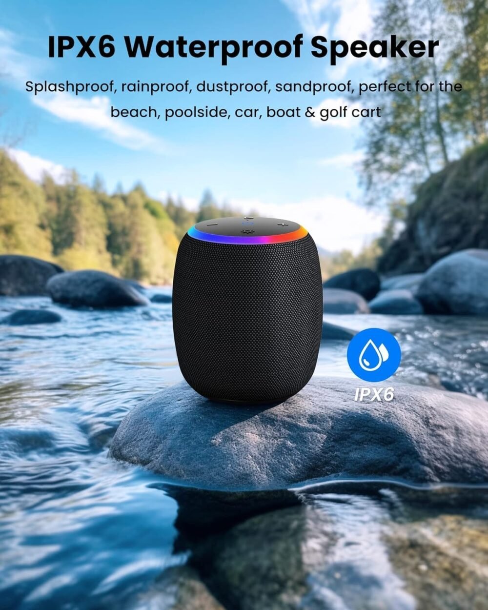 Bluetooth Speaker, Portable Wireless Bluetooth 5.3 with IPX6 Waterproof Shower Speakers, 15W Stereo with TWS Pairing, LED Lights, 12H Playtime for Home Outdoor Party Beach, Electronic Gift - Image 3