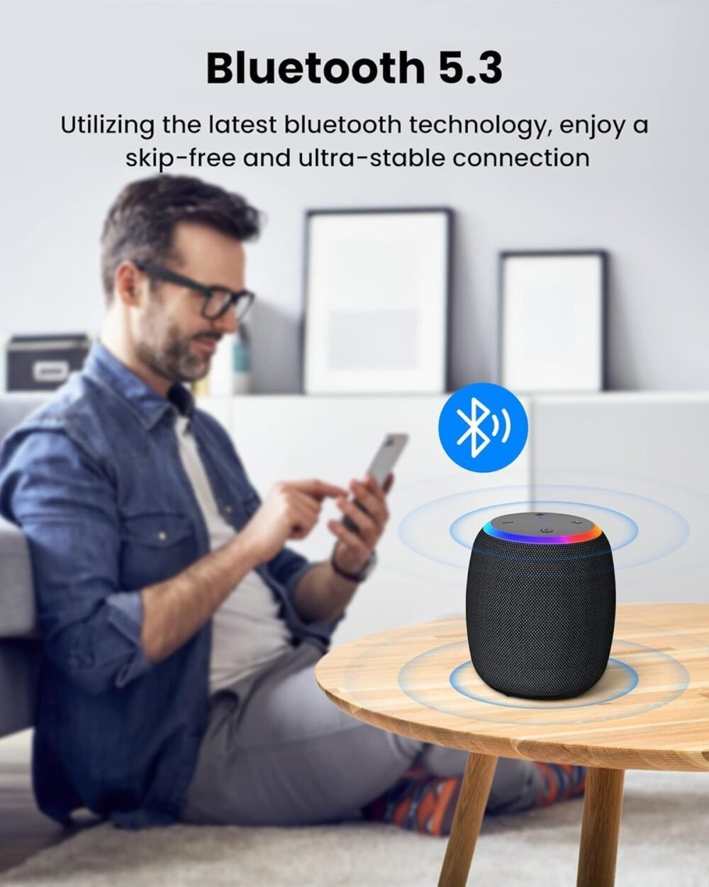 Bluetooth Speaker, Portable Wireless Bluetooth 5.3 with IPX6 Waterproof Shower Speakers, 15W Stereo with TWS Pairing, LED Lights, 12H Playtime for Home Outdoor Party Beach, Electronic Gift - Image 5