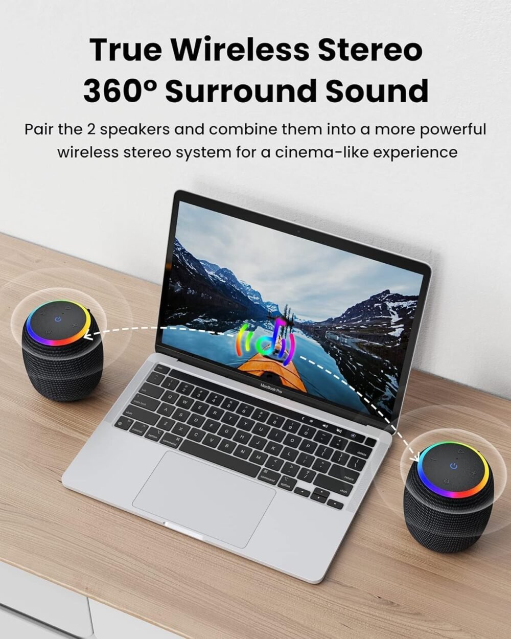 Bluetooth Speaker, Portable Wireless Bluetooth 5.3 with IPX6 Waterproof Shower Speakers, 15W Stereo with TWS Pairing, LED Lights, 12H Playtime for Home Outdoor Party Beach, Electronic Gift - Image 6