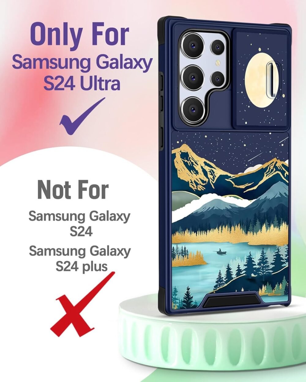【2in1 for Samsung Galaxy S24 Ultra Case Women Cute Girls Phone Cover Girly Aesthetic Mountain Unique Design Camera Cover Compatible with MagSafe Ring Holder Stand Funda for S24 Ultra - Image 3