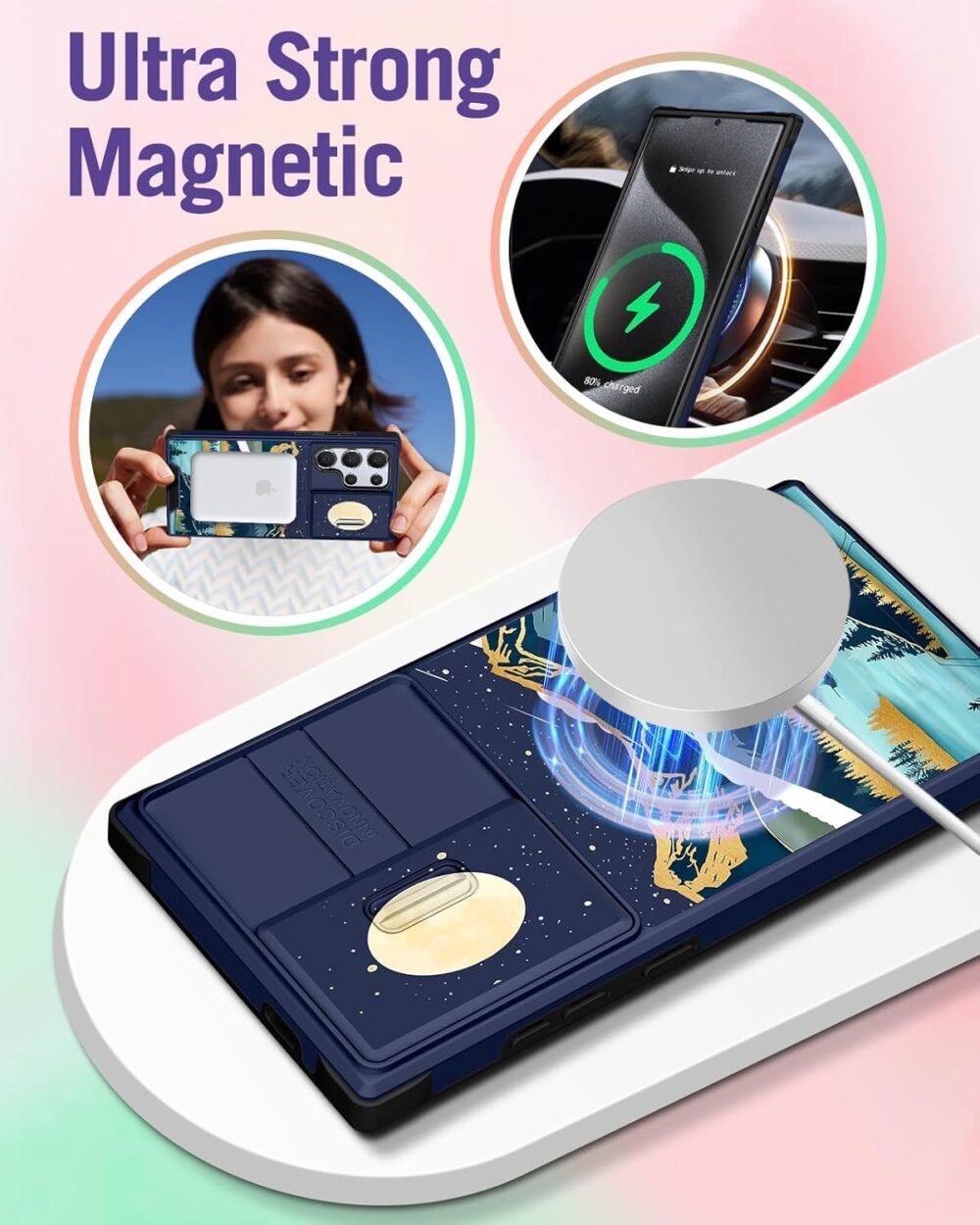 【2in1 for Samsung Galaxy S24 Ultra Case Women Cute Girls Phone Cover Girly Aesthetic Mountain Unique Design Camera Cover Compatible with MagSafe Ring Holder Stand Funda for S24 Ultra - Image 5