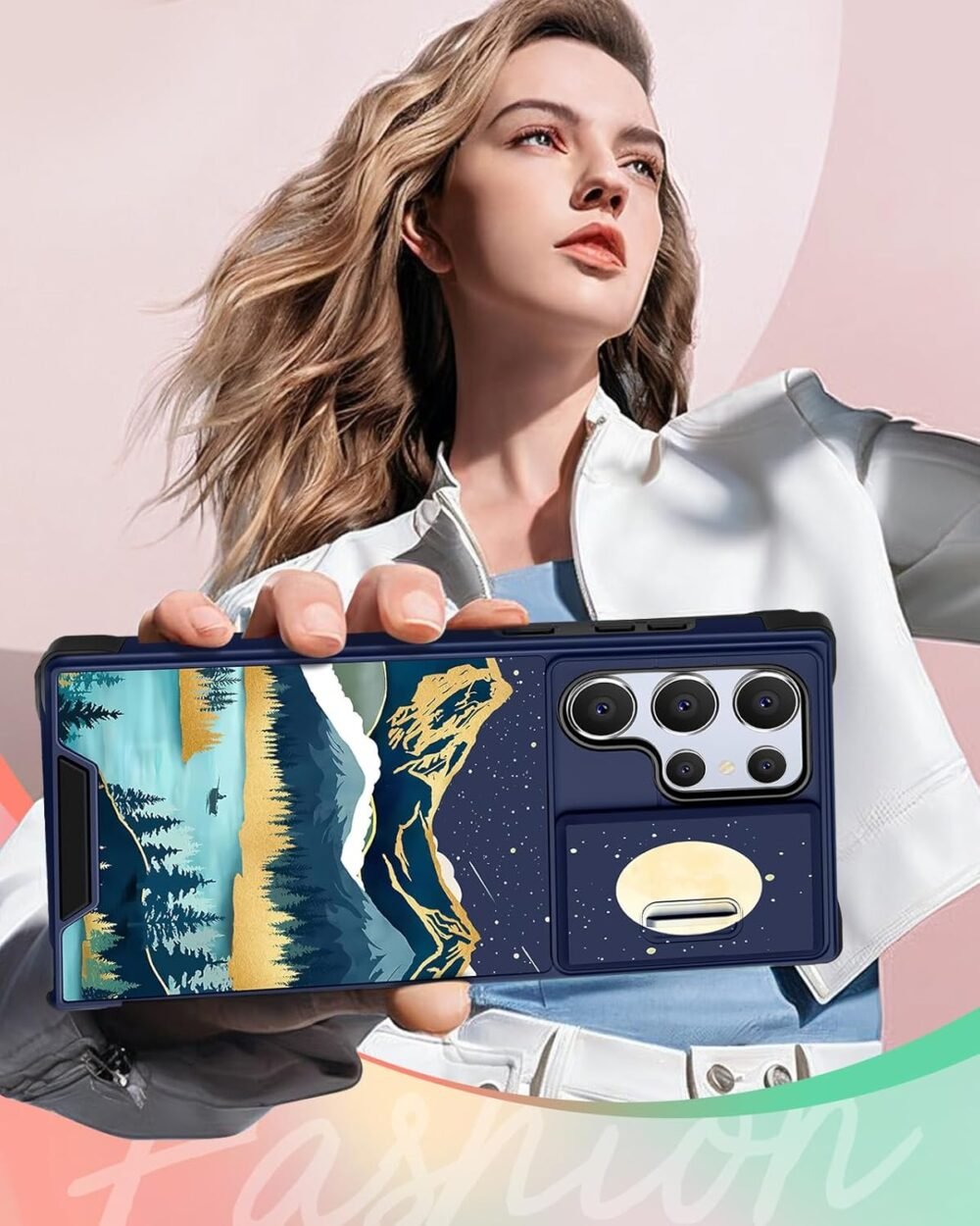 【2in1 for Samsung Galaxy S24 Ultra Case Women Cute Girls Phone Cover Girly Aesthetic Mountain Unique Design Camera Cover Compatible with MagSafe Ring Holder Stand Funda for S24 Ultra - Image 7