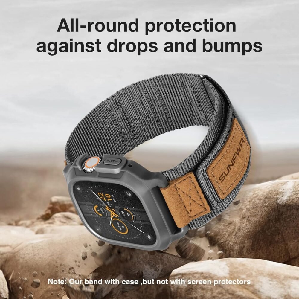 SUNFWR Bands Compatible with Apple Watch 49mm Ultra/Ultra 2 with Case,Rugged Nylon Sport Apple Watch Strap with Protective Cover for iwatch for Men(Grey) - Image 6