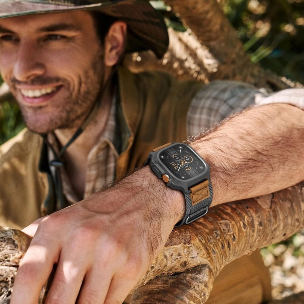 SUNFWR Bands Compatible with Apple Watch 49mm Ultra/Ultra 2 with Case,Rugged Nylon Sport Apple Watch Strap with Protective Cover for iwatch for Men(Grey) - Image 7