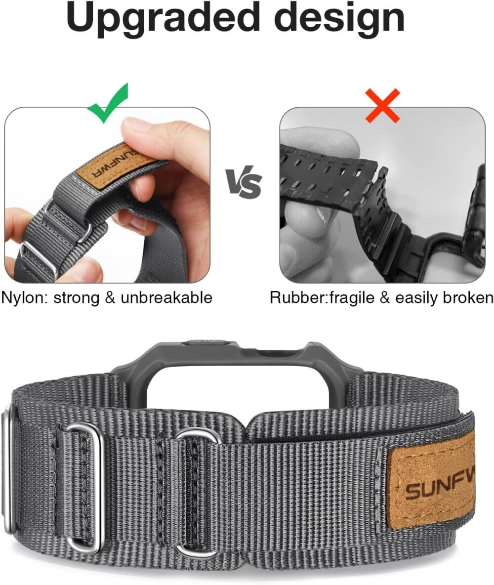 SUNFWR Bands Compatible with Apple Watch 49mm Ultra/Ultra 2 with Case,Rugged Nylon Sport Apple Watch Strap with Protective Cover for iwatch for Men(Grey) - Image 9