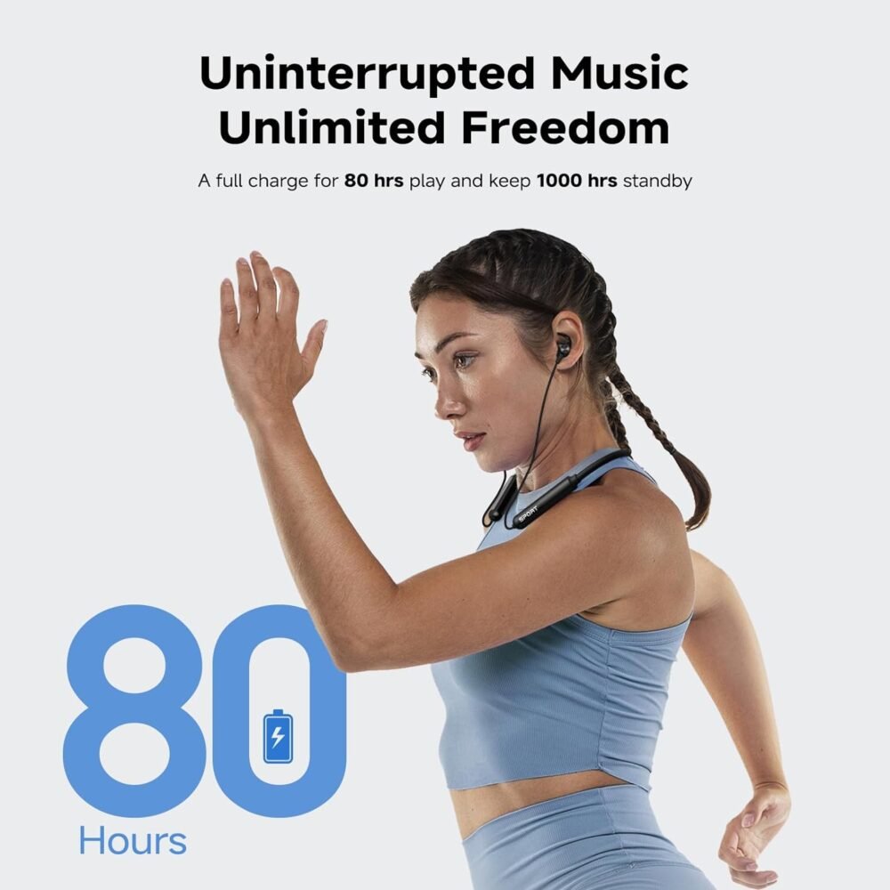 CXK Neckband Bluetooth Headphones, Bluetooth 5.3 Wireless Headphones 80Hrs Extra Long Playtime Stereo Bass in-Ear Headsets with Mic, IPX6 Waterproof Earbuds, Neckband Earphones for Sport, Business - Image 3