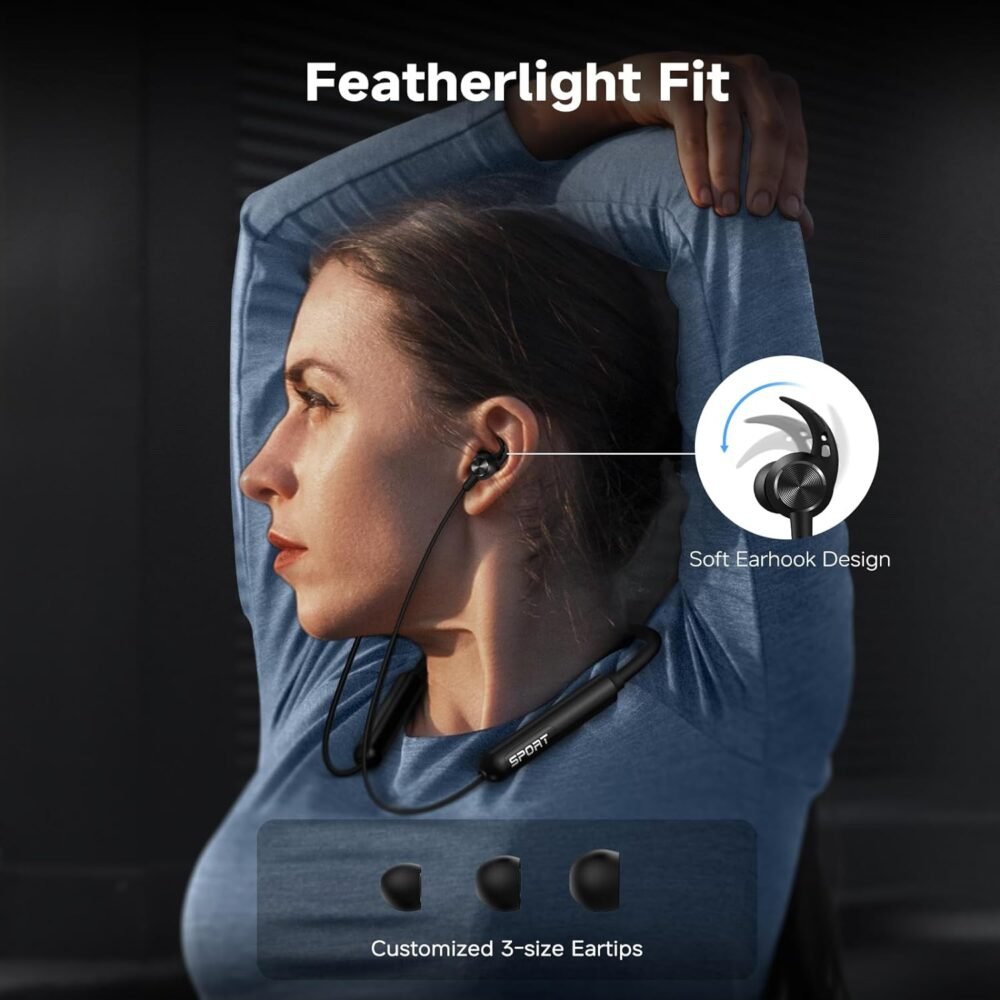 CXK Neckband Bluetooth Headphones, Bluetooth 5.3 Wireless Headphones 80Hrs Extra Long Playtime Stereo Bass in-Ear Headsets with Mic, IPX6 Waterproof Earbuds, Neckband Earphones for Sport, Business - Image 8