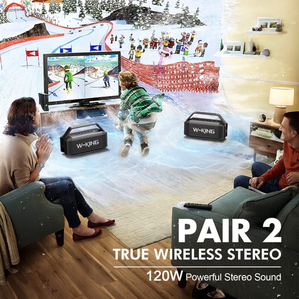W-KING Portable Speakers Bluetooth Wireless Loud, 100W Max Waterproof Outdoor Bluetooth Speaker Big Party Large Boombox Subwoofer*2, 60W Exlarge All-Round Bass Passive Radiator/40H/PowerBank/TF/AUX/EQ - Image 6