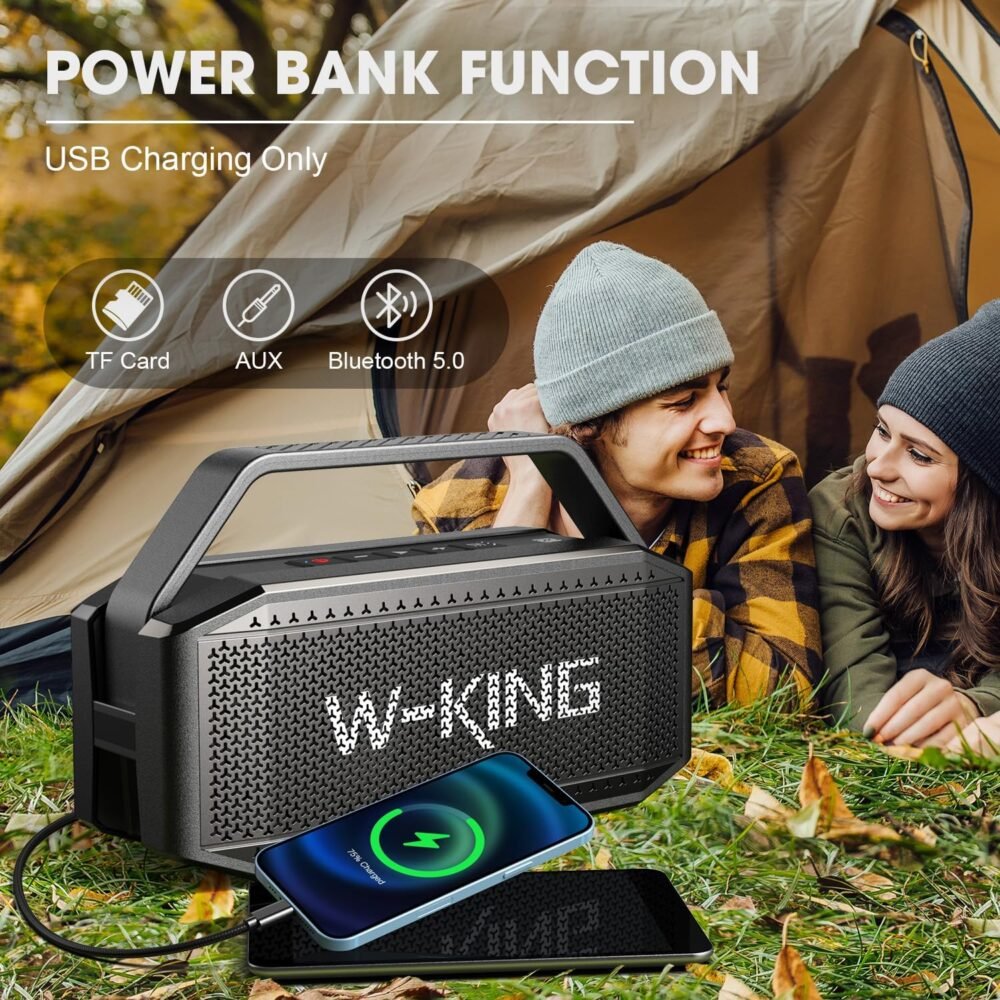 W-KING Portable Speakers Bluetooth Wireless Loud, 100W Max Waterproof Outdoor Bluetooth Speaker Big Party Large Boombox Subwoofer*2, 60W Exlarge All-Round Bass Passive Radiator/40H/PowerBank/TF/AUX/EQ - Image 7
