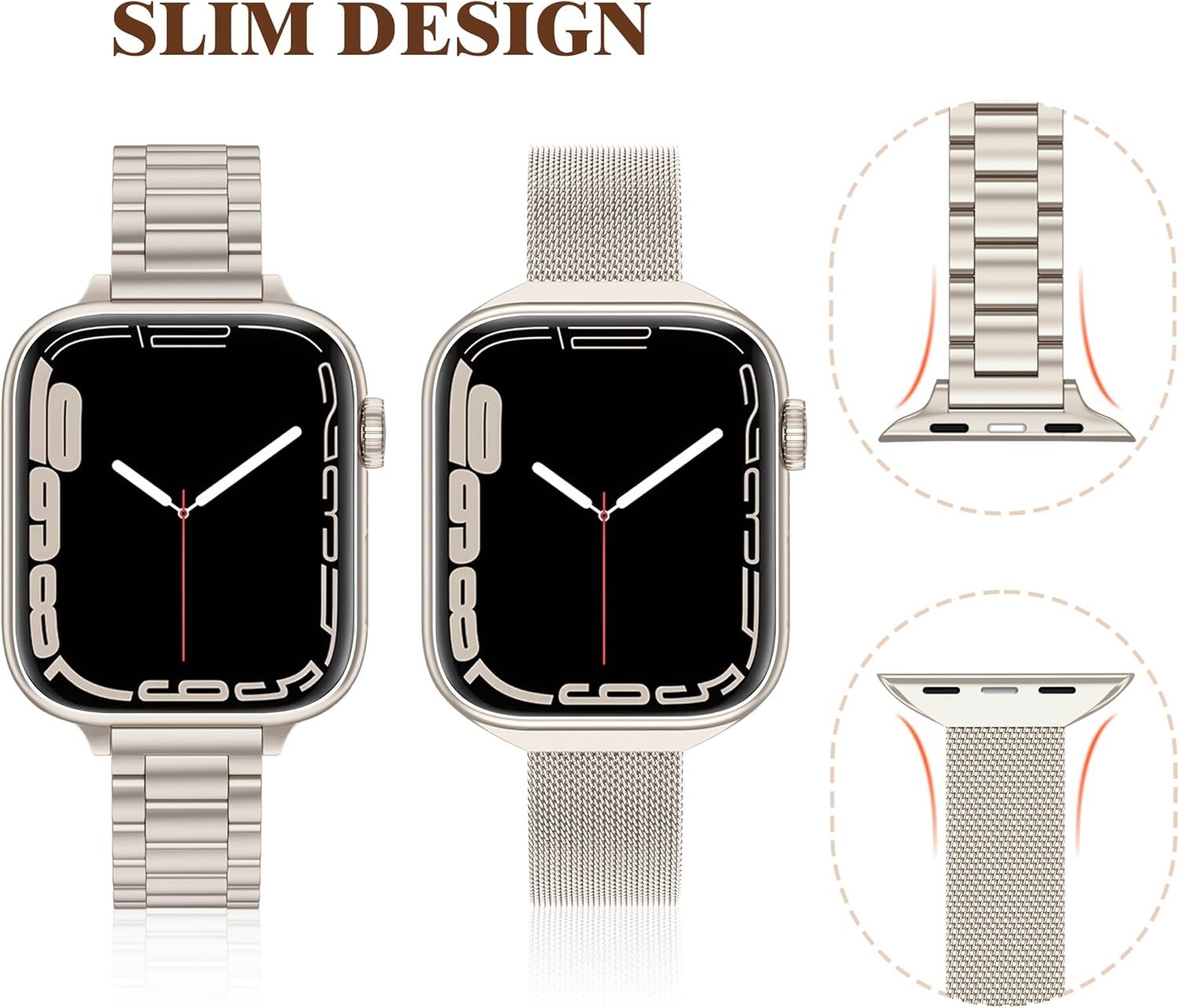 2 Pack Slim Stainless Steel Band & Milanese Mesh Strap Compatible with Apple Watch Band 38mm 40mm 41mm 42mm(s10), Thin Metal Replacement Bands for iWatch Series SE 10 9 8 7 6 5 4 3 2 1 - Image 3