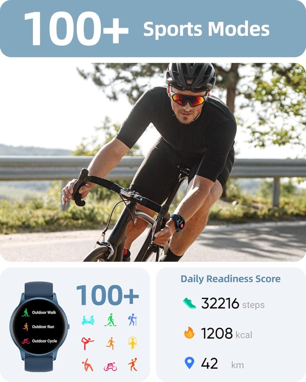 Parsonver Smart Watch for Men Women(Answer/Make Calls), Smartwatch for iOS Android Phones, Fitness Tracker with Heart Rate/SpO2/Sleep/Stress Monitor, Pedometer, IP68 Waterproof 100+ Sports Modes, Blue - Image 5