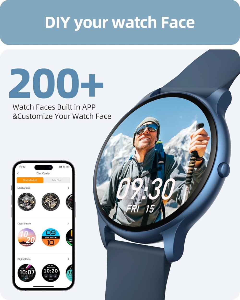Parsonver Smart Watch for Men Women(Answer/Make Calls), Smartwatch for iOS Android Phones, Fitness Tracker with Heart Rate/SpO2/Sleep/Stress Monitor, Pedometer, IP68 Waterproof 100+ Sports Modes, Blue - Image 7