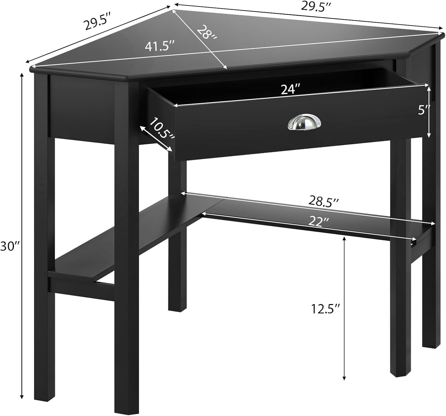 Nightcore Corner Desk for Small Space, Wood Corner Computer Desk, Compact Writing Table w/Drawer & Storage Shelves, Space Saving Study Workstation, Laptop PC Corner Table for Home Office - Image 4