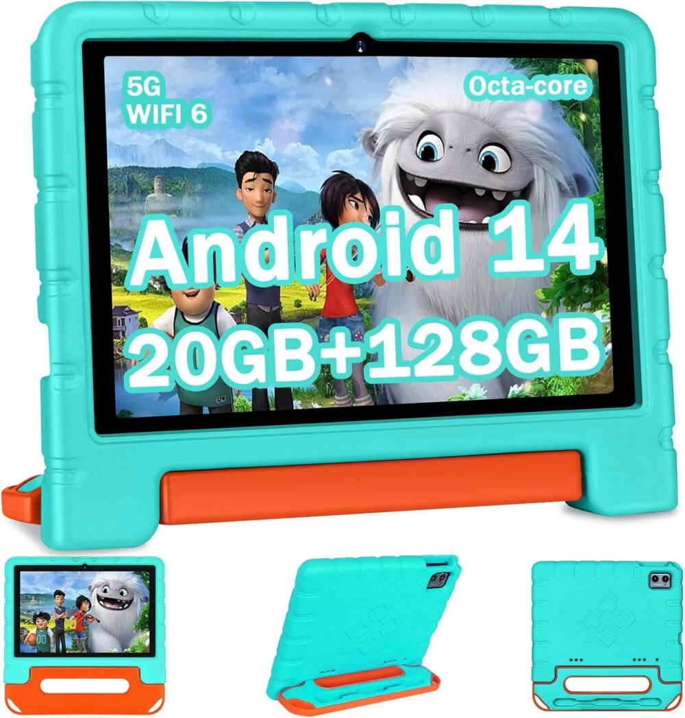 2025 Kids Tablet 10 inch Android 14 Tablets for Kid Octa-Core, 20GB+128GB (TF 1TB), Toddler Tablet with Shockproof Case, 2.4G+5G WiFi 6, Parental Control, Face Unlocked, Split Screen, BT5.0 (Green) - Image 2