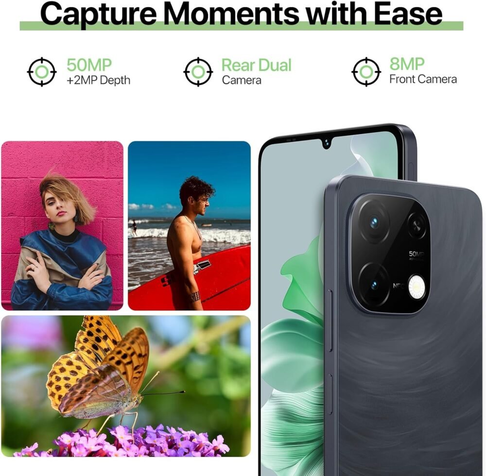 UMIDIGI G9C Android 14 Unlocked Cellphone,Octa-core 12GB +128GB Expand 1TB Unlocked Smartphone,6.75" HD+ 90Hz,5000mAh Battery,50MP Camera,GPS,BT 5.4,NFC,AI Face Unlock,Warranty,Black - Image 6