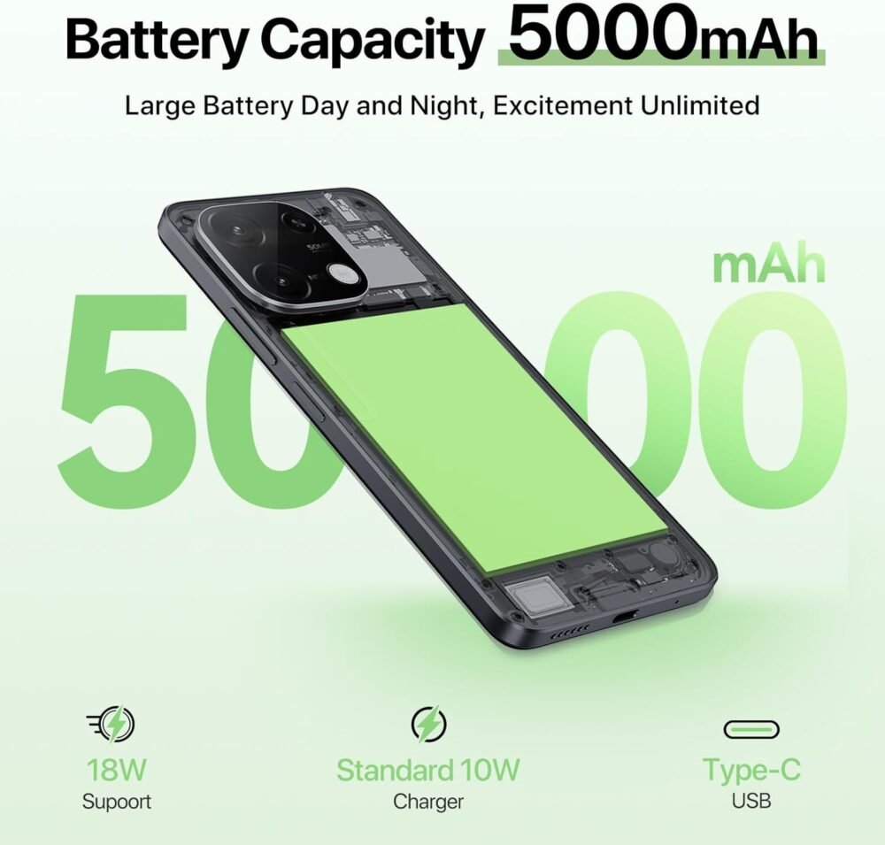 UMIDIGI G9C Android 14 Unlocked Cellphone,Octa-core 12GB +128GB Expand 1TB Unlocked Smartphone,6.75" HD+ 90Hz,5000mAh Battery,50MP Camera,GPS,BT 5.4,NFC,AI Face Unlock,Warranty,Black - Image 7